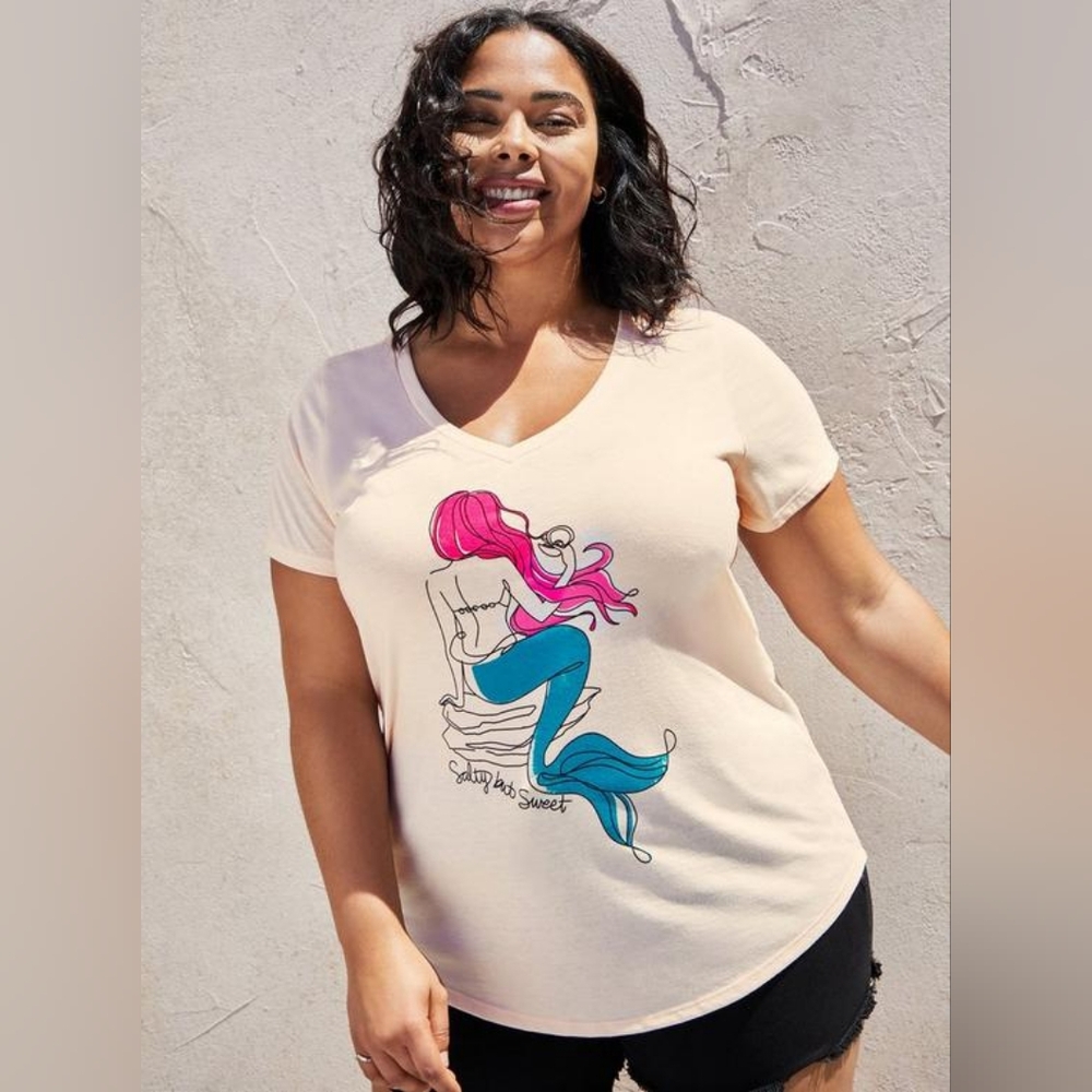 EUC Torrid Girlfriend Tee Pink Mermaid Salty But Sweet (Size 0)